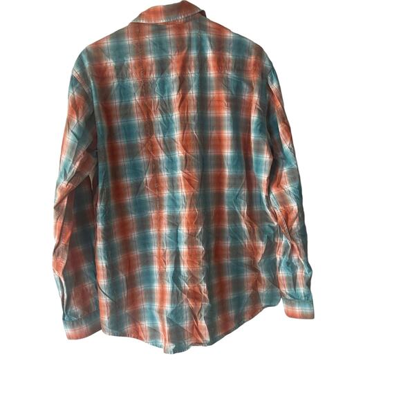 Rough Stock Panhandle Men Large Orange Blue Pearl Snap Western Shirt - Picture 7 of 9